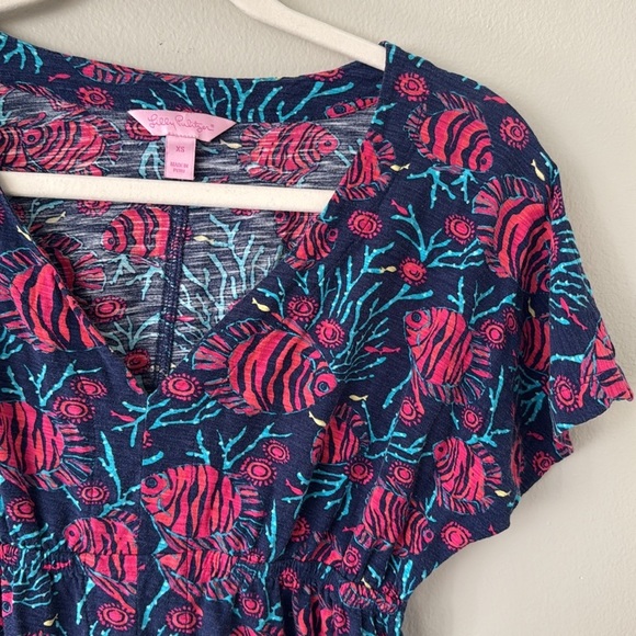 Lilly Pulitzer V Neck Cotton Mini Dress - Jammin Fish - Picture 2 of 4